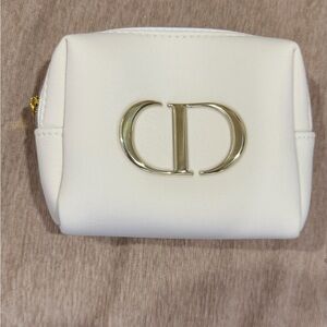 Elegant White Cosmetic Bag with Gold Logo